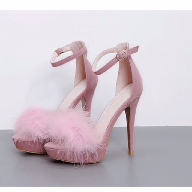 Fluffy Heels in Dusty Pink, Women's 