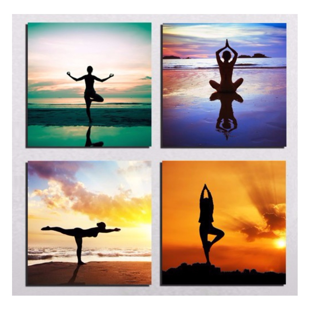 In Stock - 4pcs Yoga Poses Canvas Painting, Hobbies & Toys