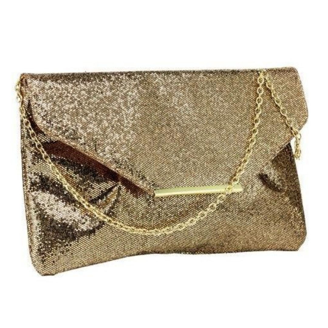 Pochette De Soirée Avon Gold Clutch – Dorée, Avec Chaîne Et Fermoir à Gemme, Neuve Avec étiquettes