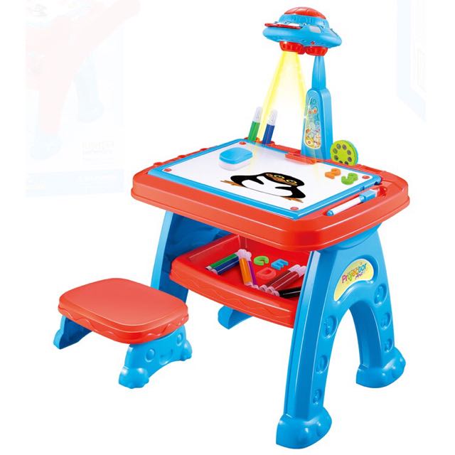 Free Delivery Kids Projector Art Desk With Stool Projector Discs