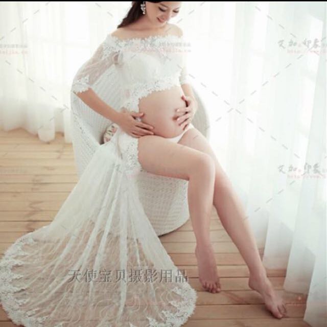 White Lace Maternity Dress For Photoshoot Bayi Kanak Kanak