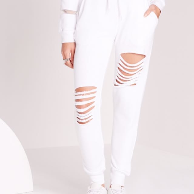 White shop ripped joggers
