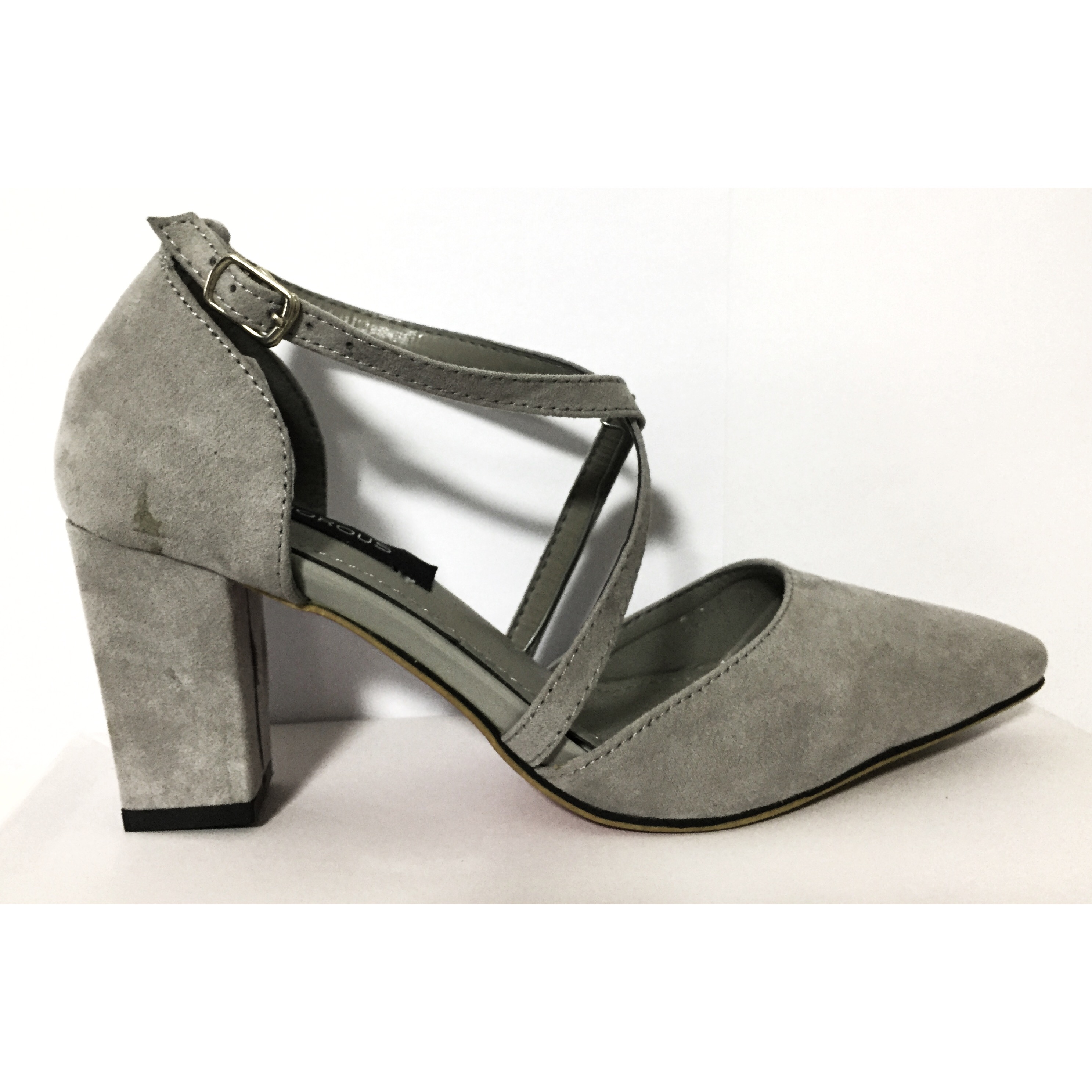 3" block heel - grey pointed tip pumps