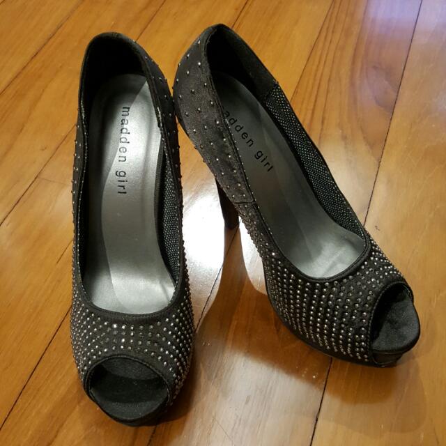 studded peep toe heels