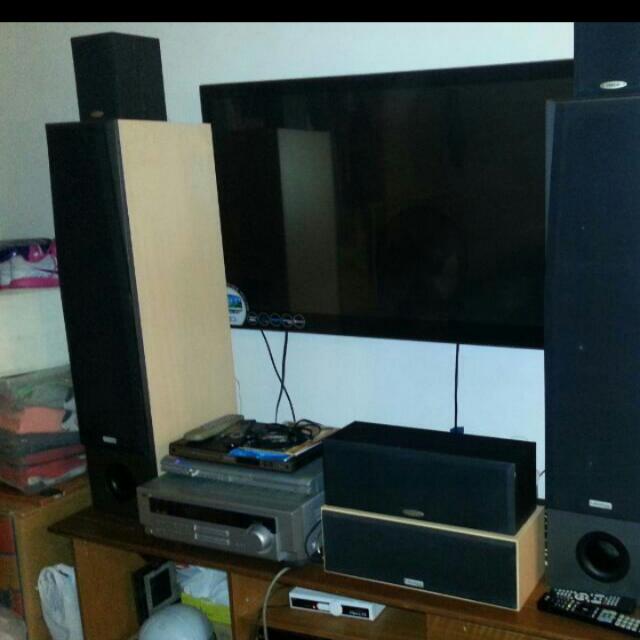 Home Theatre, JVC Amplifier + L.A. Loud Speaker + DENNON SPEAKER,, TV