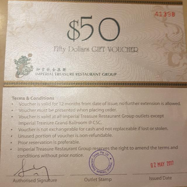 Imperial Treasure Voucher, Tickets & Vouchers, Vouchers on Carousell