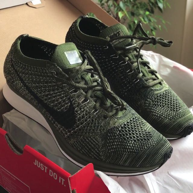 Nike Flyknit Racer US 8.5 Rare Military Olive Color Men s Fashion Footwear Sneakers on Carousell