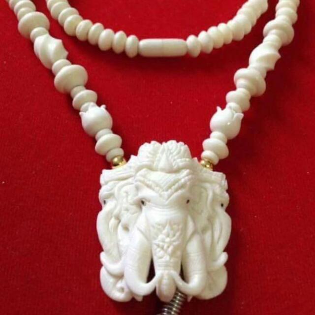 50s Carved Bone Elephant Beads & Pendant Necklace — May's Place: Be Green.  Buy Vintage.