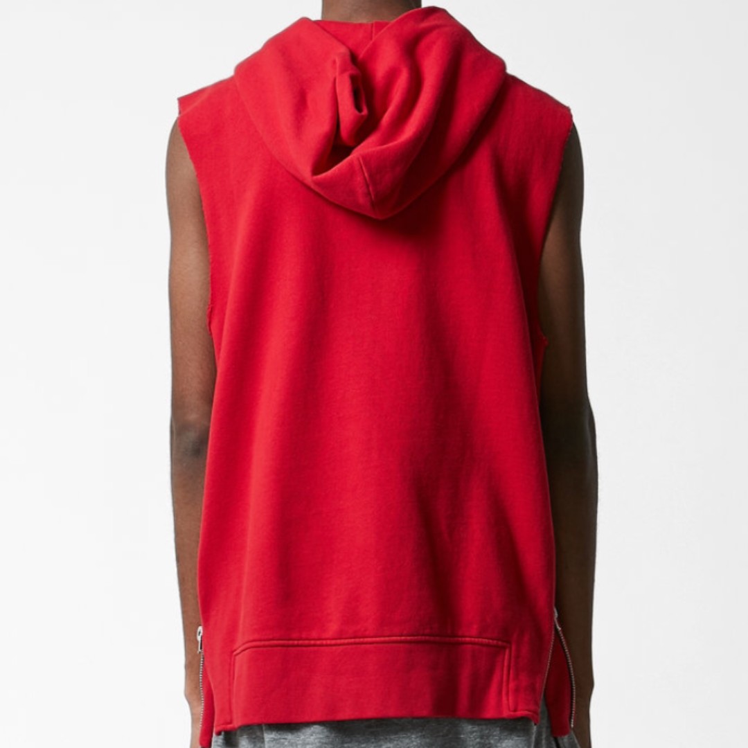 Red sleeveless zip up hoodie discount