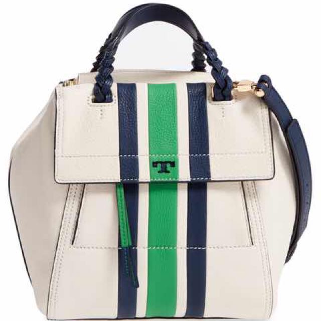 Sale Tory Burch Small Half Moon Stripe Satchel