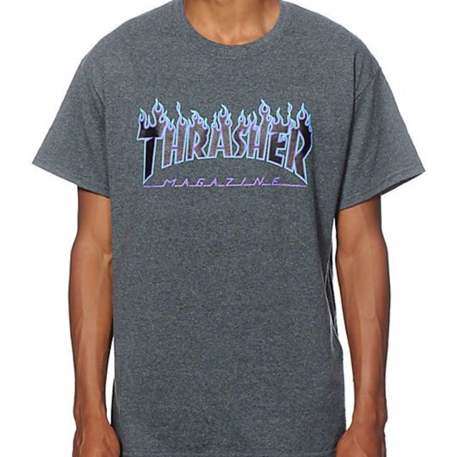Grey and blue thrasher shirt outlet
