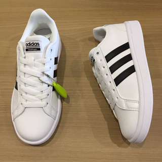 adidas cloudfoam advantage w 全皮 黑 白 休閒鞋 板鞋 三線logo 全新 公司貨