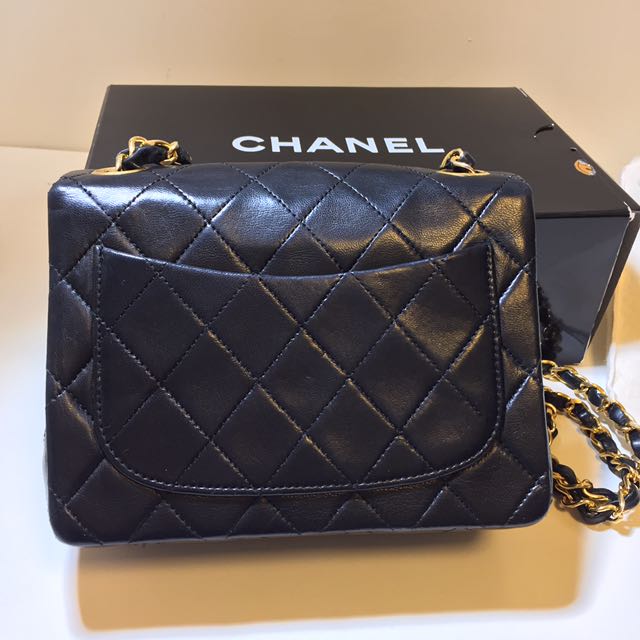 Chanel vintage mini square 17cm in dark brown 24k gold (Authentic), Luxury,  Bags & Wallets on Carousell