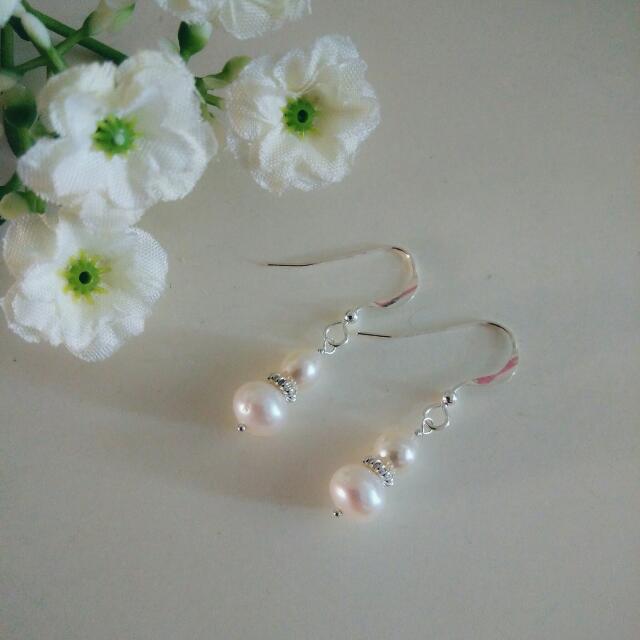 Freshwater Pinkish White Pearls Dangle Earrings Pearl And Freshwater Pinkish White Pearls Dangle