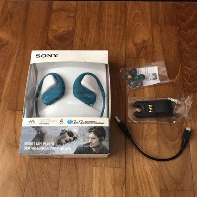 Headphones Swimming & Audio, Earphones Waterproof 4GB (blue), Wearable on NW-WS413 Walkman Headsets Sony Headphones Carousell