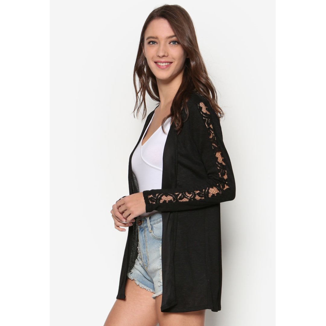 ZALORA Love Lace Insert Cardigan, Women 