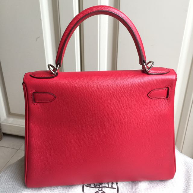 Hermes Kelly Handbag Rose Pourpre Epsom With Palladium Hardware 25 Auction