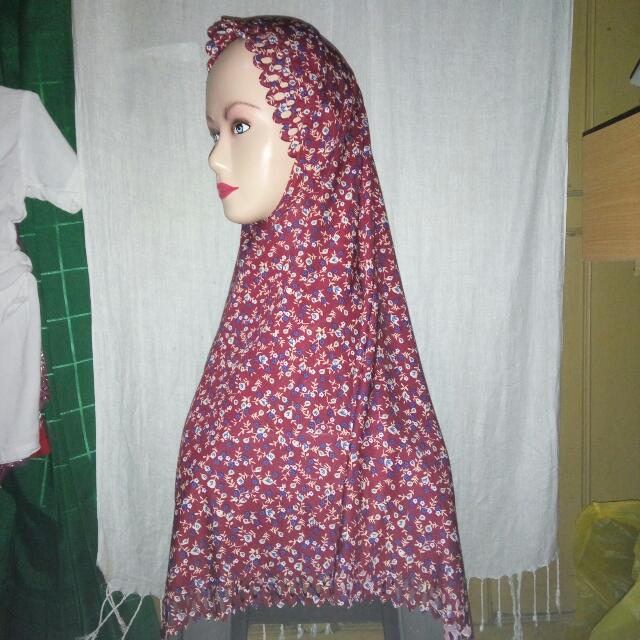 Kerudung Hijab Jilbab Instan Motif Laser Merah Bata Olshop Fashion