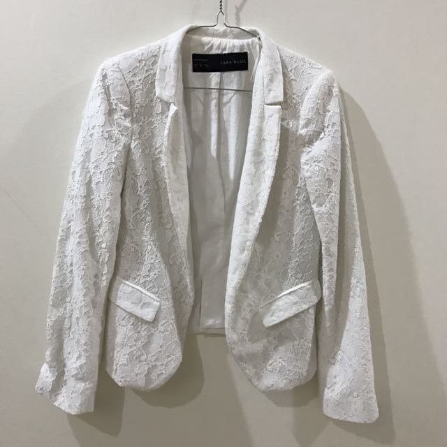 zara white lace blazer