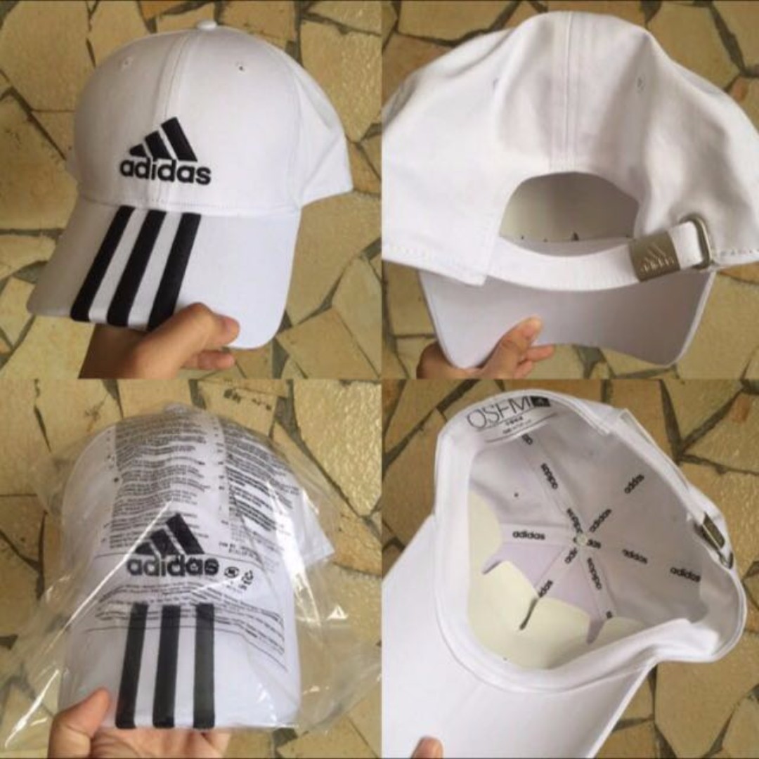 adidas White & Men\'s Accessories, Fashion, Hats 3-Stripes Adjustable Cap Hat (w. & Caps Strap), on Watches Performance Carousell