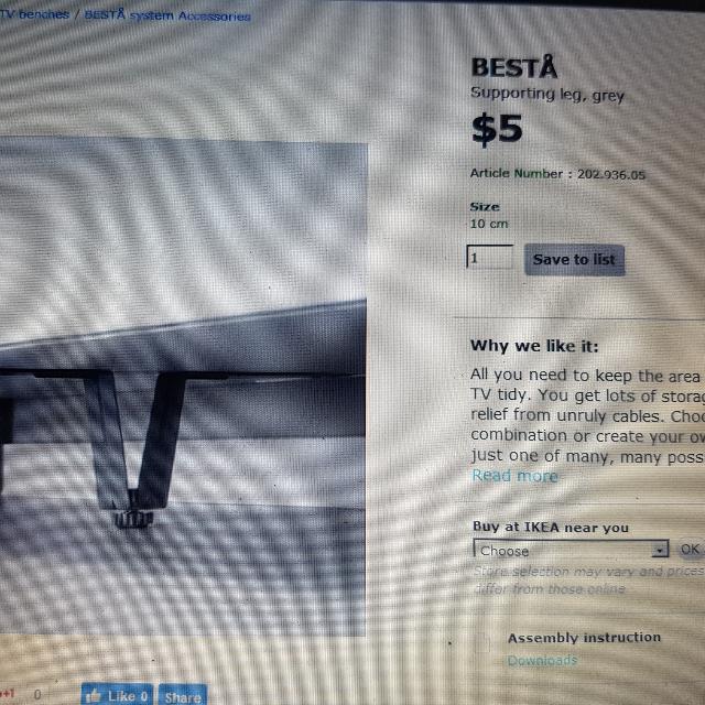 Ikea BESTA supporting leg, grey. , Furniture & Home Living, Furniture