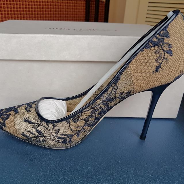 Jimmy Choo Romy Lace Pointy Toe Pump Navy Color Luxury Apparel on Carousell