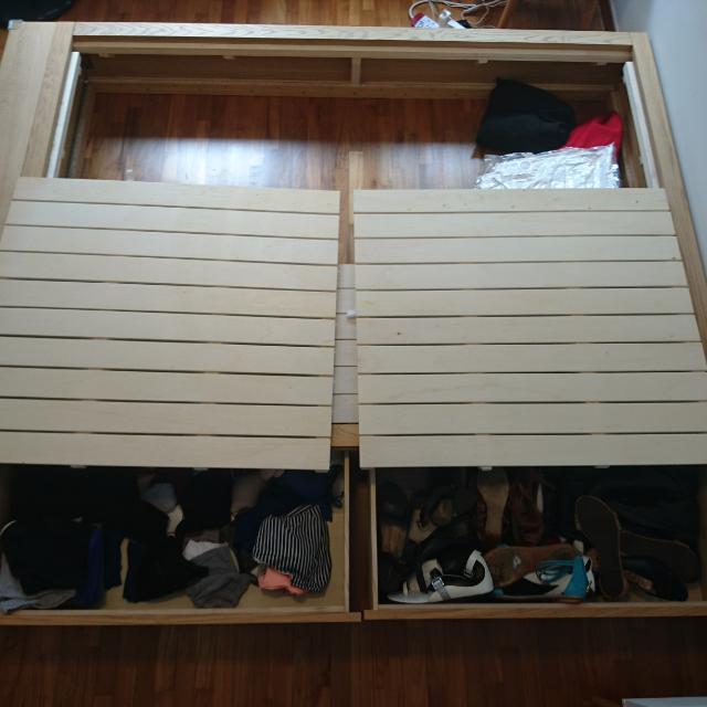 Muji double Oak Storage Bed With Additional Storage Box, Furniture