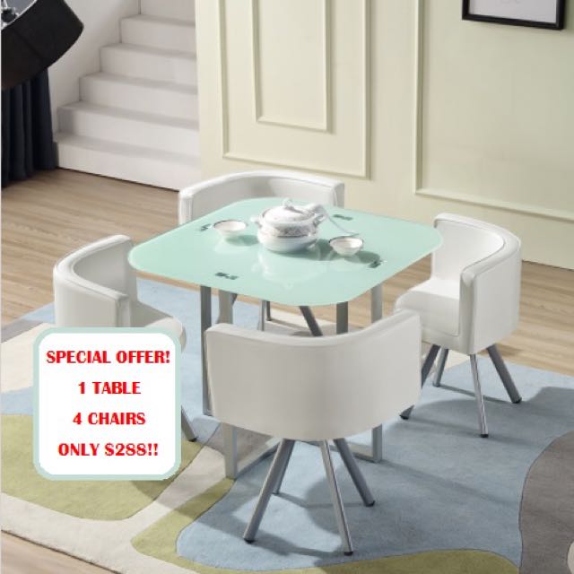 Cheap Contempory Black White Minimalist Dining Set 1 Table Square 4 Chairs 288 Per Set Furniture Tables Chairs On Carousell