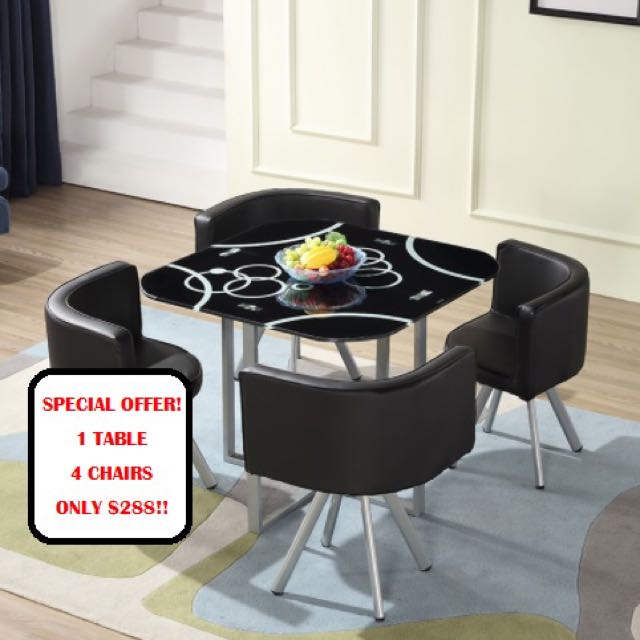 Cheap Contempory Black White Minimalist Dining Set 1 Table Square 4 Chairs 288 Per Set Furniture Tables Chairs On Carousell