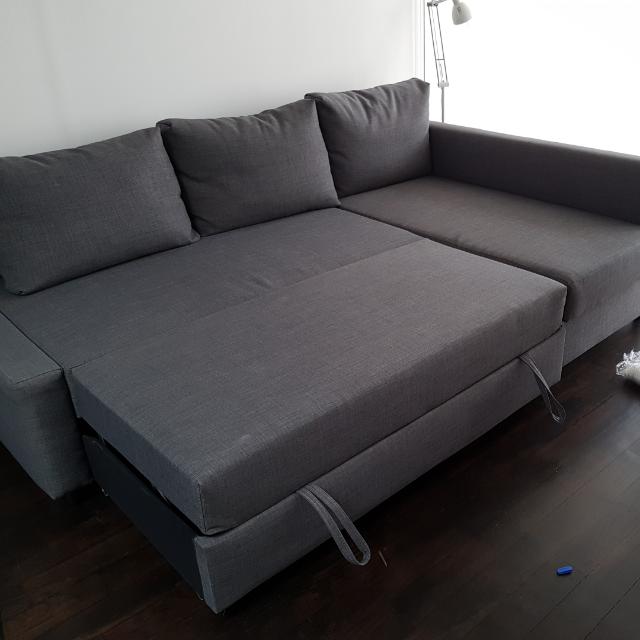 FRIHETEN Corner sofabed with storage, Skiftebo dark grey., Furniture