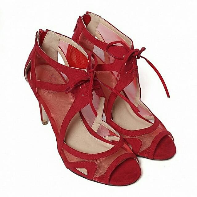 Red mesh new arrivals heels
