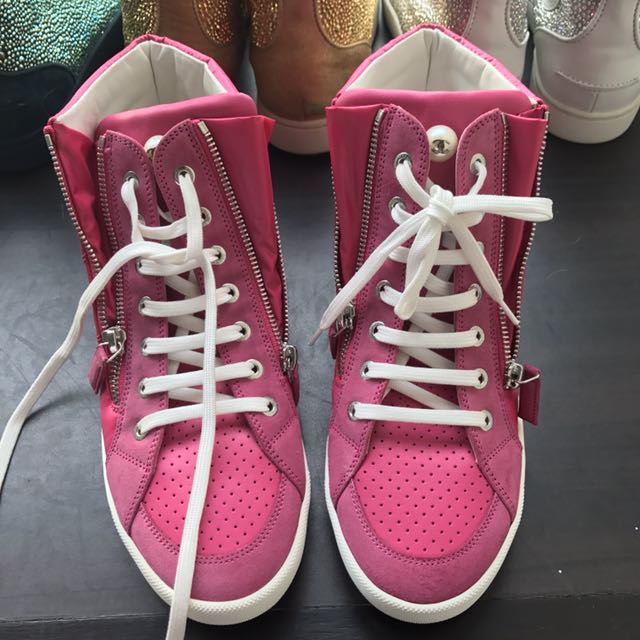 pink chanel high top sneakers