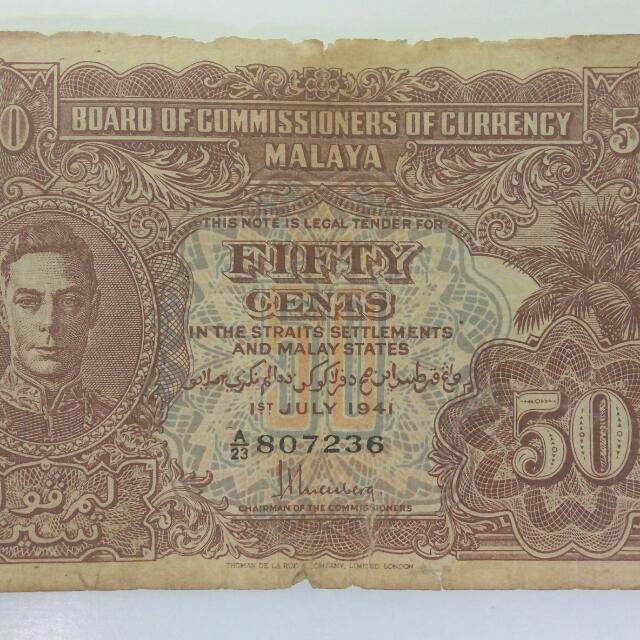 Duit Kertas 50 Sen Malaya 1941 Antiques Currency On Carousell