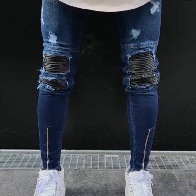 dark blue jeans ripped