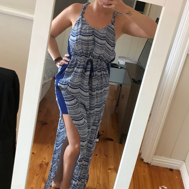Blue And White Wish Maxi Dress Sz 12 Women S Fashion Clothes