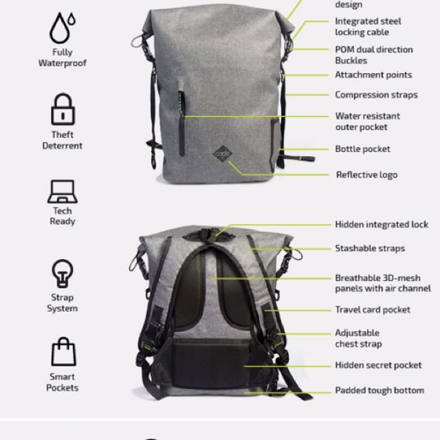 Code 10 Waterproof Lockable Backpack **rare Phantom Black**, Men's