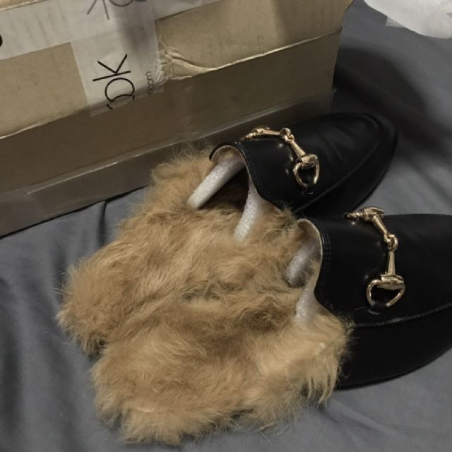 Gucci Inspired Princeton Slippers With Fur Size US8 Ladies Or 250cm Women s Fashion Footwear Flipflops and Slides on Carousell