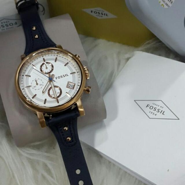 Fossil ES 3838 Rosegold Leather ( Kulit 