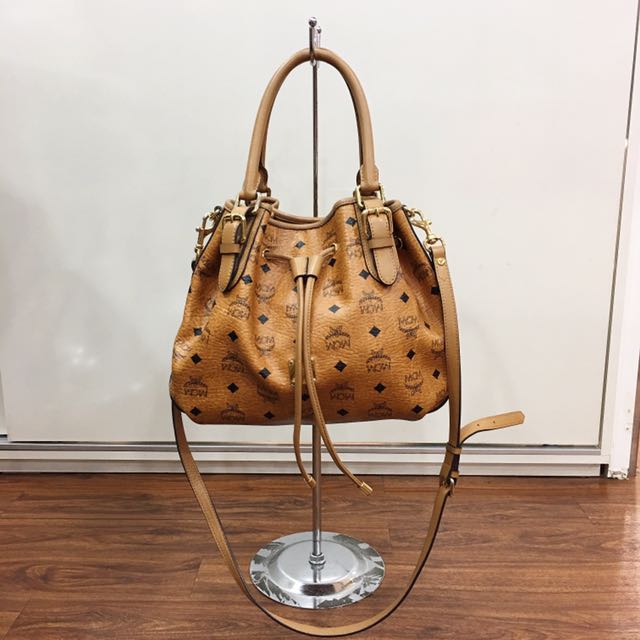 MCM Cognac Heritage Drawstring Bag
