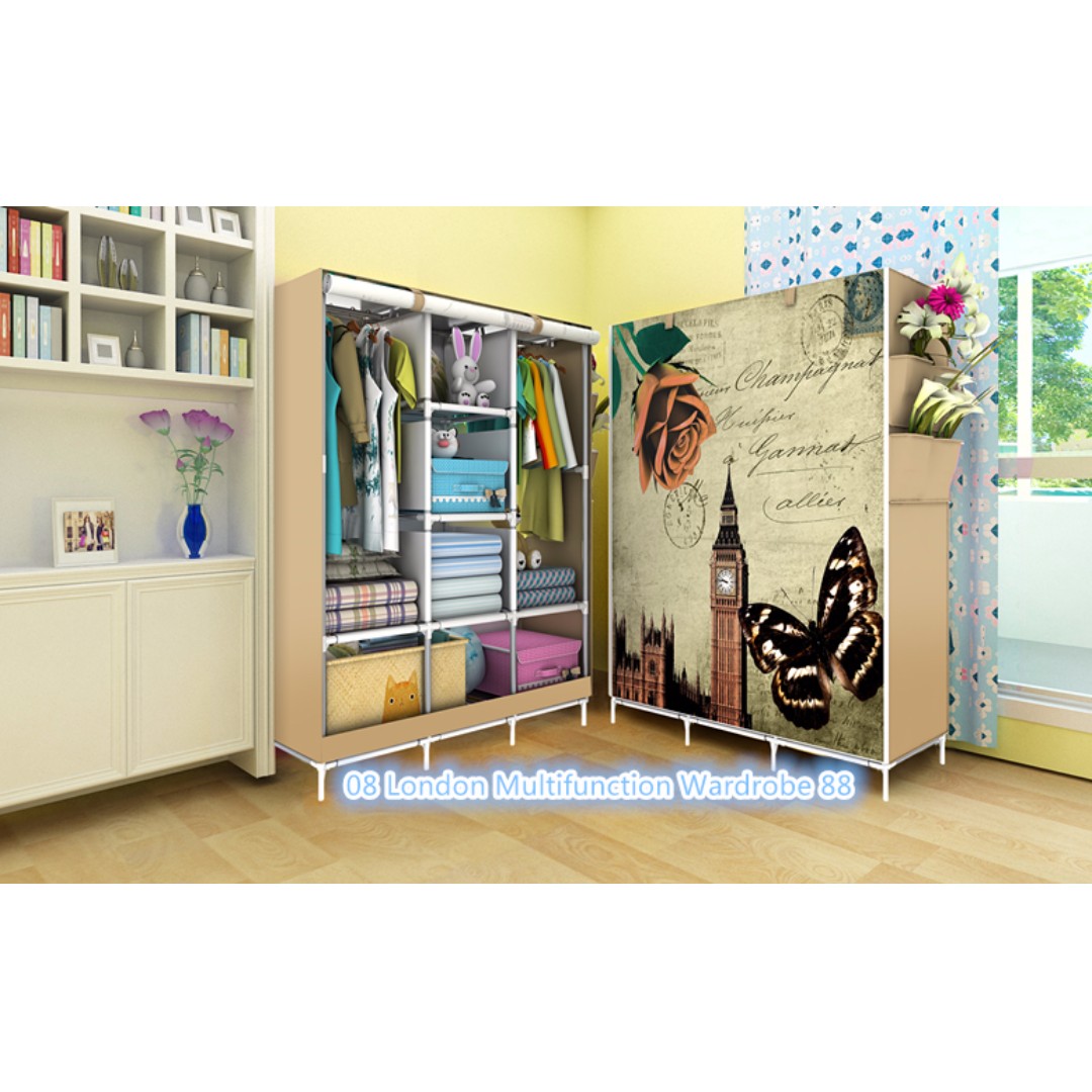 JUAL LEMARI WARDROBE MULTIFUNGSI MOTIF LONDON SERIE 08 MURAH
