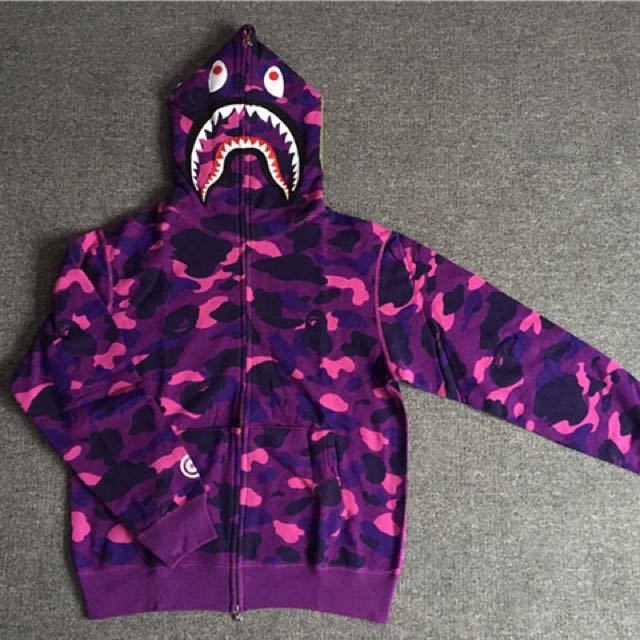 Bape purple camo shark hoodie clearance