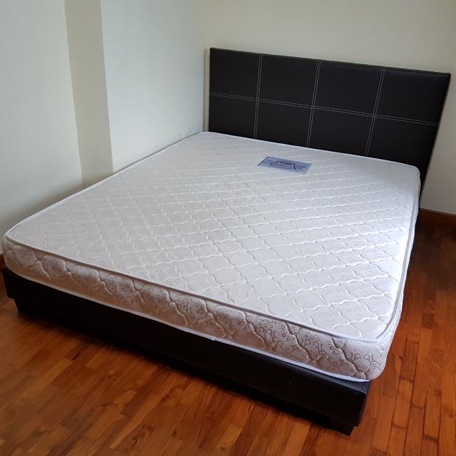 Preloved Queen Size Pu Bed Frame Dark Brown Colour