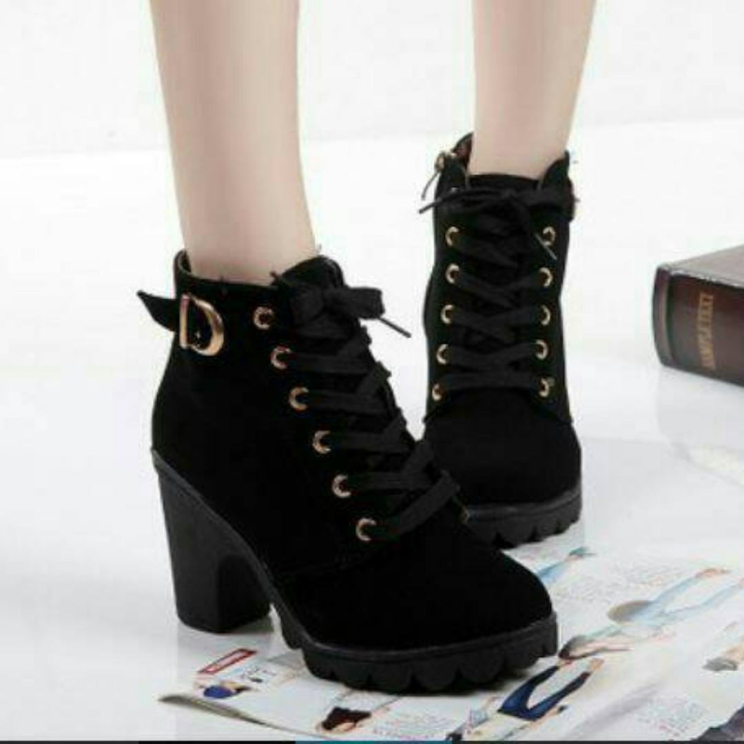Promo Js13 Sepatu Wanita Cewek Boot Boots Heels Warna Hitam Polos Murah Olshop Fashion Olshop Wanita Di Carousell