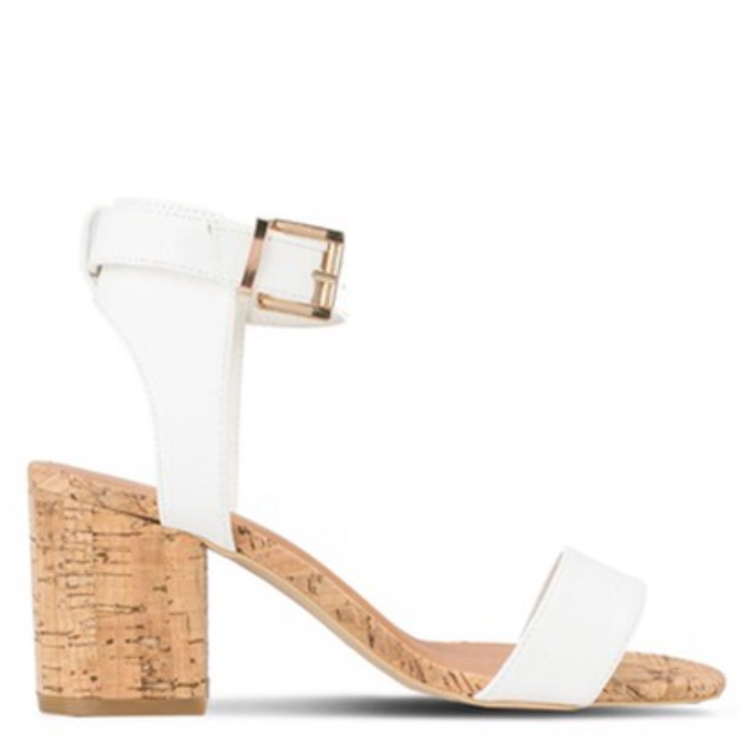low block heels white
