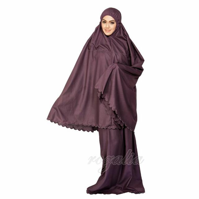 Telekung Cotton Coloured - Ungu Manggis & Biru Turqoise 