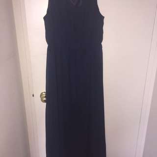 Navy Blue Floor Length Sleeveless Dress