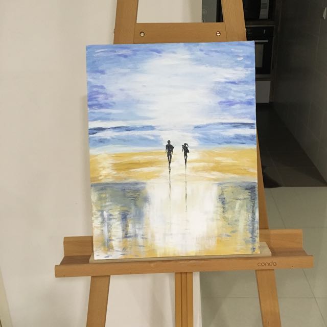 Acrylic Painting Canvas Beach Couple Love Furniture Home Decor