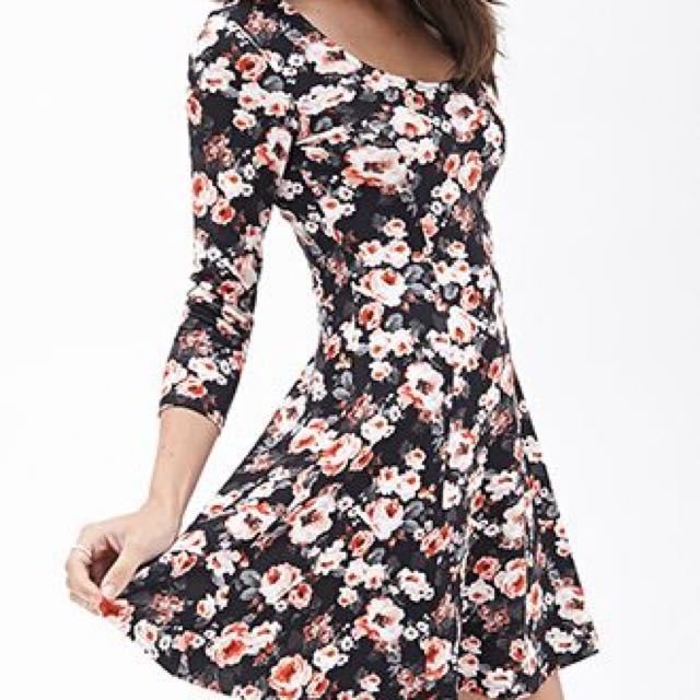floral long sleeve skater dress 