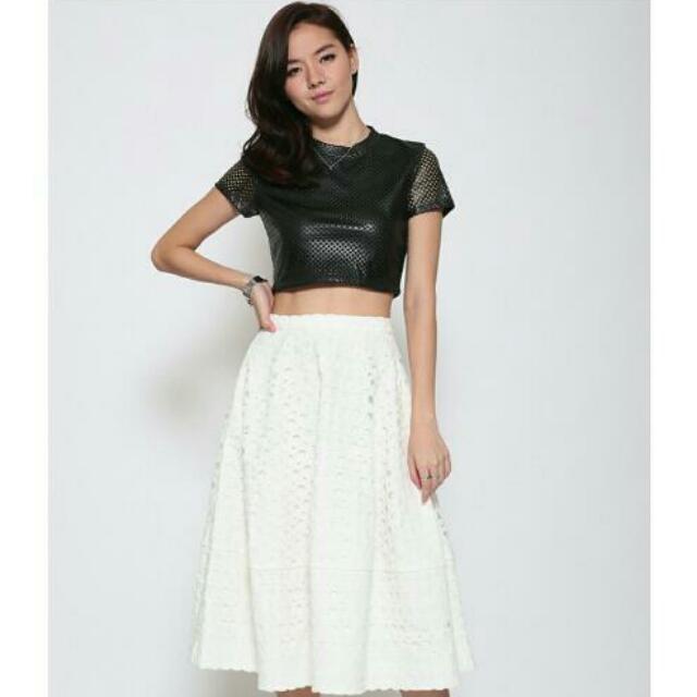 white eyelet midi skirt