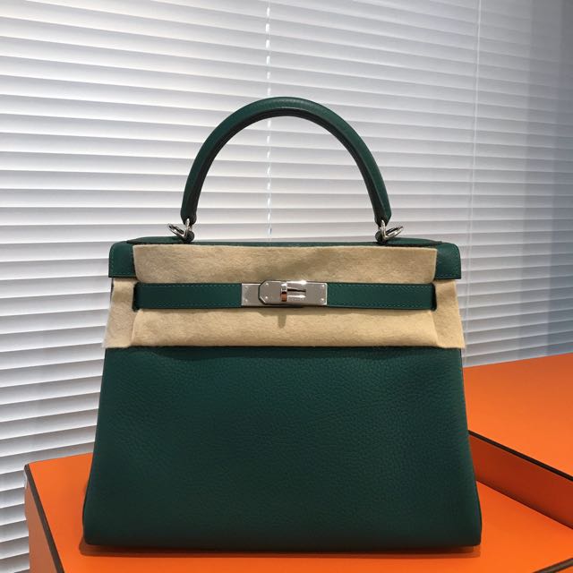 Hermes Kelly 32cm Sellier Bag In Malachite Epsom Leather 